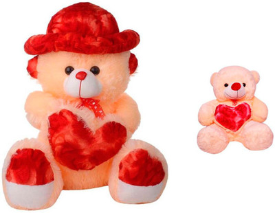 ATTRACTIVE 3 Feet Cream Seating Cap & Heart Teddy Bear With 1 Feet Small Heart Teddy Bear - 90 cm(Beige)