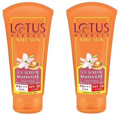 

Lotus herbals UV Screen PA+++ UVA SPF 50 UVB Matte Gel 100gm(Pack of 2) - SPF 50 PA+++(100 g)
