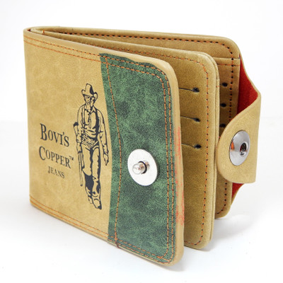 

Bovi'S Men Tan, Green Artificial Leather, Fabric Wallet(9 Card Slots), Green;tan