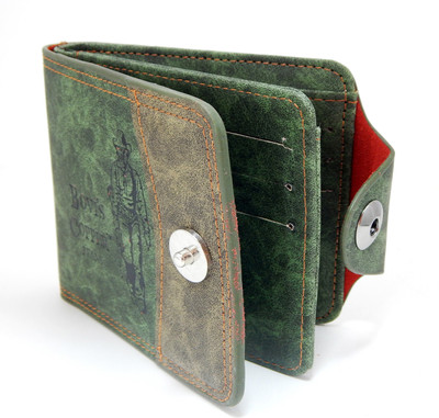 

Bovi'S Men Green, Grey Artificial Leather, Fabric Wallet(9 Card Slots)