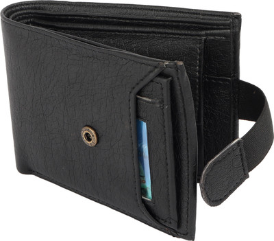 

Wildedge Men Black Artificial Leather Wallet(5 Card Slots), Black with detachable card holder.