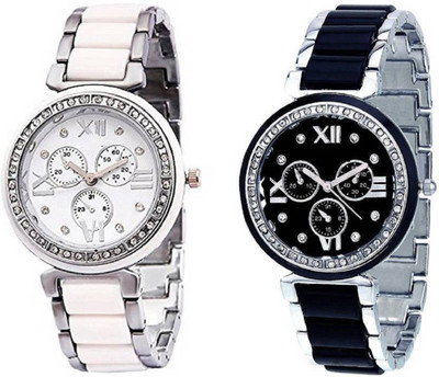 

Sponix Mart black-and-white-combo-silver-watch-for-girls Watch - For Women