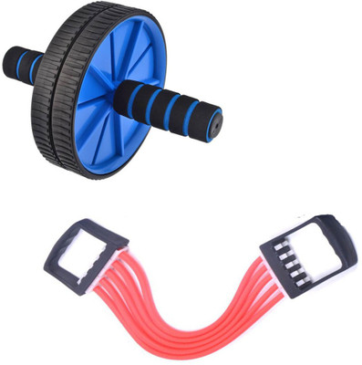 INSTAFIT Adjustable 5 Rubbers Chest Expander With Ab Wheel Roller Ab Exerciser(Red, Blue)