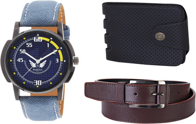 

Martell Wallet, Analog Watch, Belt Combo(Blue)