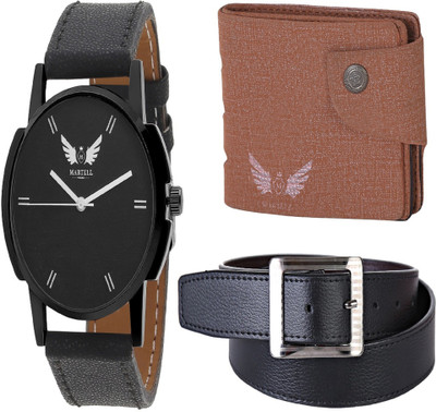 

Martell Wallet, Analog Watch, Belt Combo(Black)