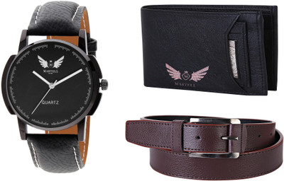 

Martell Wallet, Analog Watch, Belt Combo(Black)