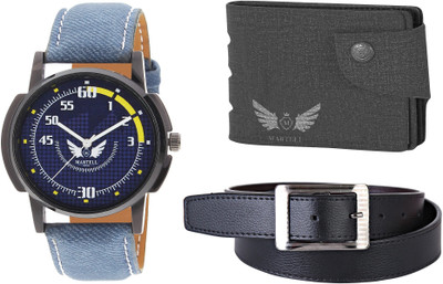 

Martell Wallet, Analog Watch, Belt Combo(Blue)