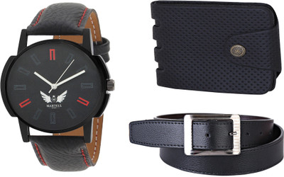

Martell Wallet, Analog Watch, Belt Combo(Black)