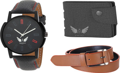 

Martell Wallet, Analog Watch, Belt Combo(Black)