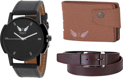 

Martell Wallet, Analog Watch, Belt Combo(Black)