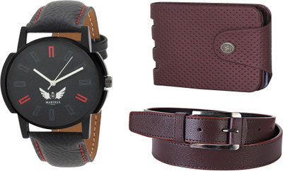 

Martell Wallet, Analog Watch, Belt Combo(Black)