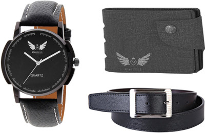 

Martell Wallet, Analog Watch, Belt Combo(Black)