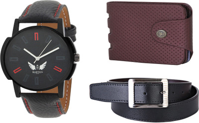 

Martell Wallet, Analog Watch, Belt Combo(Black)
