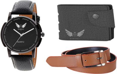 

Martell Wallet, Analog Watch, Belt Combo(Black)