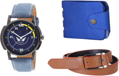 

Martell Wallet, Analog Watch, Belt Combo(Blue)