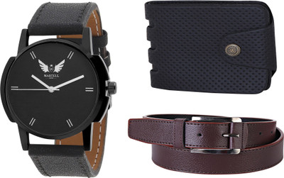 

Martell Wallet, Analog Watch, Belt Combo(Black)