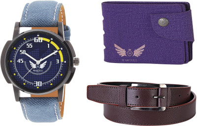

Martell Wallet, Analog Watch, Belt Combo(Blue)