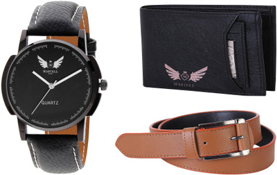 

Martell Wallet, Analog Watch, Belt Combo(Black)