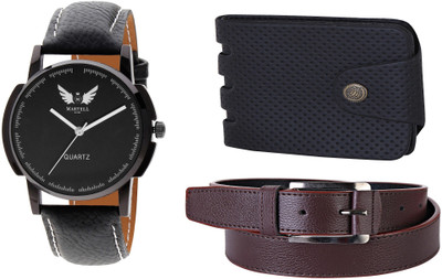 Martell Wallet, Analog Watch, Belt Combo(Black)