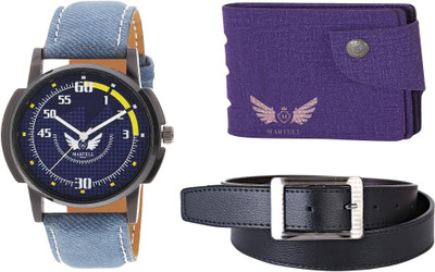 

Martell Wallet, Analog Watch, Belt Combo(Blue)