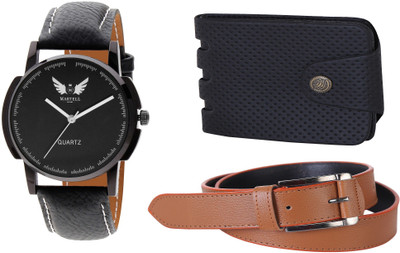 

Martell Wallet, Analog Watch, Belt Combo(Black)