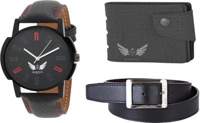 

Martell Wallet, Analog Watch, Belt Combo(Black)
