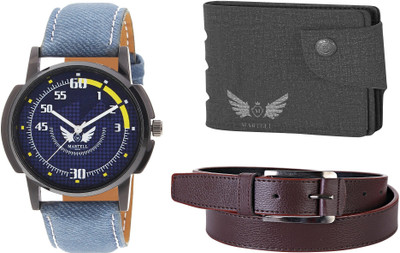 

Martell Wallet, Analog Watch, Belt Combo(Blue)