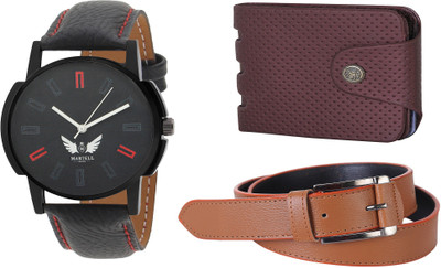 

Martell Wallet, Analog Watch, Belt Combo(Black)