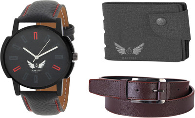 

Martell Wallet, Analog Watch, Belt Combo(Black)