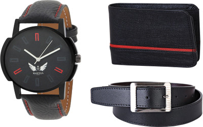 

Martell Wallet, Analog Watch, Belt Combo(Black)