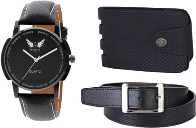 

Martell Wallet, Analog Watch, Belt Combo(Black)
