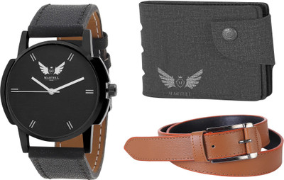 

Martell Wallet, Analog Watch, Belt Combo(Black)