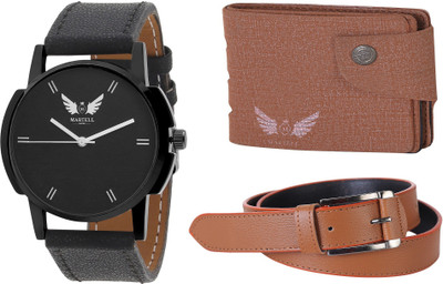 

Martell Wallet, Analog Watch, Belt Combo(Black)