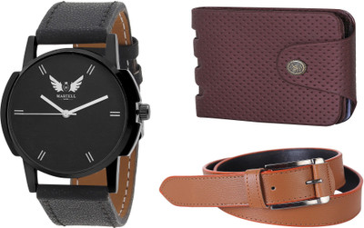

Martell Wallet, Analog Watch, Belt Combo(Black)