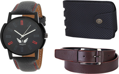 

Martell Wallet, Analog Watch, Belt Combo(Black)