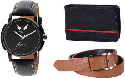 

Martell Wallet, Analog Watch, Belt Combo(Black)