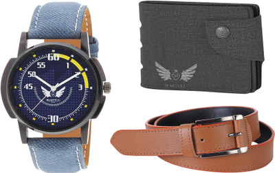 

Martell Wallet, Analog Watch, Belt Combo(Blue)