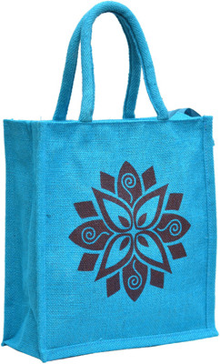 

AGGDA Blue Jute with Dark Blue Big Flower Printed with Blue rope handle Jute Burlap Lunch tiffin Outdoor handbag Bag working office bag Multipurpose Bag(Blue, 12 L)