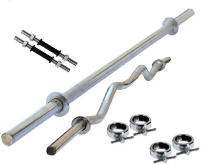 

Keyways BEST QUALITY 3 FEET CURL BAR + STRAIGHT BAR + 2 DUMBBELL ROD + 4 LOCK HOME GYM COMBO Curl Bar(Silver)