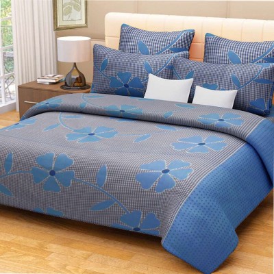 G S COLLECTIONS 144 TC Polycotton Double Floral Flat Bedsheet(Pack of 1, Blue Multicolor)