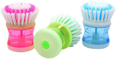 Lemish 3 PCS Cleaning Brush with Liquid Soap Dispenser(multi color) Plastic Dry Brush(Multicolor, 3 Units)