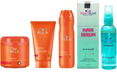 Pink Root Hair Serum and Wella Enrich Shampoo, Conditioner with Mask(Set of 4)