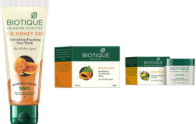

BIOTIQUE BIO Honey Gel Face Wash, Fruit Whitening & Depigmentation Face Pack, Papaya Revitalizing Tan-Removal Scrub(Set of 3)