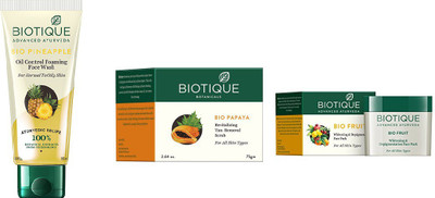 

BIOTIQUE BIO OIL CONTROL FOAMING FACE WASH, Papaya Revitalizing Tan-Removal Scrub, Fruit Whitening & Depigmentation Face Pack(Set of 3)