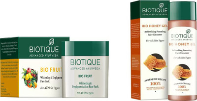 

BIOTIQUE BIO Honey Gel Refreshing Foaming Face cleanser , Fruit Whitening & Depigmentation Face Pack(Set of 2)