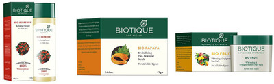 

BIOTIQUE BIO Berberry Hydrating Cleanser, Papaya Revitalizing Tan-Removal Scrub, Fruit Whitening & Depigmentation Face Pack(Set of 3)