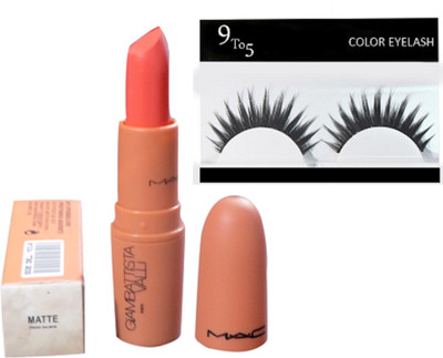 9 to 5 Eyelashes & Mtte finish Long Lasting Fresh Salmon Lipstick(Set of 2)