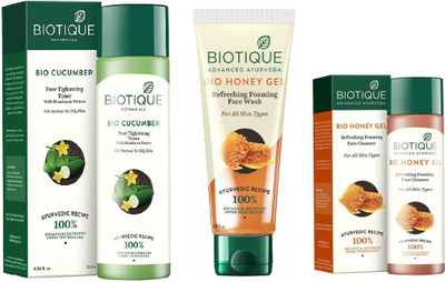 

BIOTIQUE BIO Bio Cucumber Pore Tightening Toner, Bio Honey Gel Refreshing Foaming Face Wash, Bio Honey Gel Refreshing Foaming Cleanser(Set of 3)