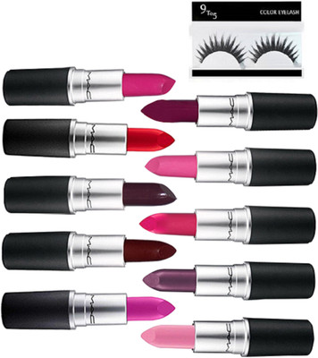 

9 to 5 Eyelashes And matte lipstick set of 10(Set of 11)