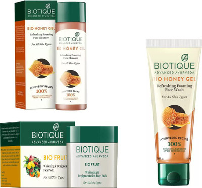 

BIOTIQUE BIO Honey Refreshing Foaming Face Wash, Honey Gel Refreshing Foaming Face cleanser , Fruit Whitening & Depigmentation Face Pack(Set of 3)